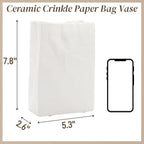 Crinkle Paper Bag Ceramic Vase, 7.8 Inch Square Wide Mouth Pleated Planter, Unique White Matte Vase, Minimalist Boho Pot for Flower Arrangement Table Centerpiece Home Office Bookshelf Decor