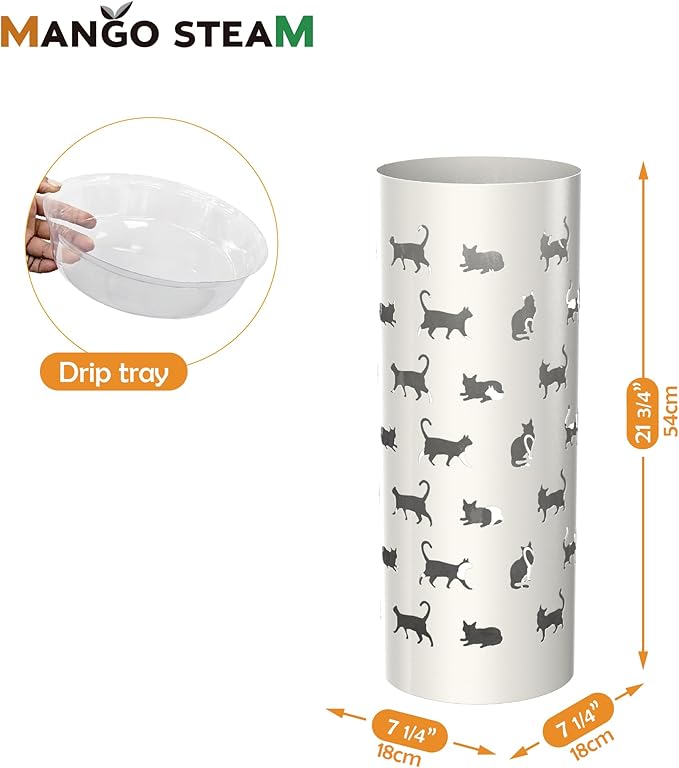 Mango Steam Round Cat Parade Umbrella Stand 22" Tall, White