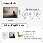 Framed Vintage Black Dog Canvas Wall Art, Rustic Hunting Dog in Wildflower Meadow Pictures Wall Decor, Farmhouse Animal Nature Paintings Prints Home Decor for Living Room Bedroom 12x16 inch