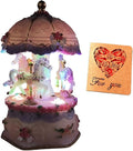 Briskfeel Classical Carousel Horse Music Box, Plays You are my Sunshine, LED lights Twinkling Resin Carved Collectible Mechanical Musical Box with 18-Note (3# Pink Carousel)