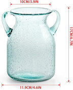 MDLUU Seeded Glass Vase, 4.6" W x 6.7" H, Clear, Double Ear Design, Coastal Modern Style, Perfect for Dining Room, Bedroom, Bathroom