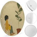Wall Picture, with Potted Plant and Woman Printed Circular Iron Hanging Picture,Wall Art Decor,Home for Bedroom Living Room Bathroom Decor,Iron Painting 11.8X11.8 in