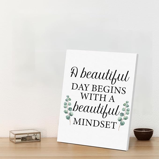 Motivational Eucalyptus Wall Art Decor, Inspirational Green Botanical Pictures Positive Quotes Canvas Painting Posters for Office Living Room Bedroom Decoration (11.5 X 15 Inches, Framed)