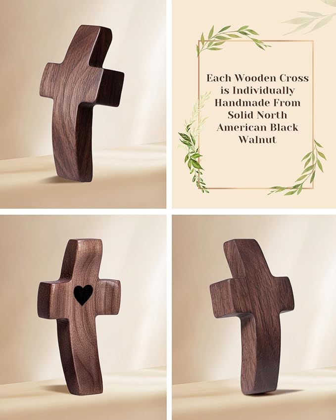 3-Pack Wooden Cross Fidget, Handmade Pocket Wood Crosses, Cross My Heart | Encouragement Gift, Relieve Anxiety for Yourself, Inspirational Easter Gift for Christian Faith, Prayer, Father Day Gifts