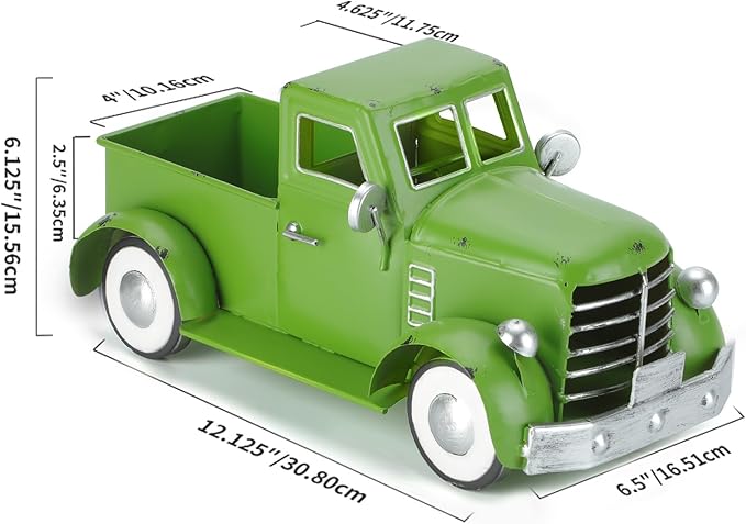 Farmhouse Vintage Green Truck Decor, Rustic Farm Metal Car Home Decors, Christmas Trucks Table Centerpieces, Decorative Outdoor Garden Cars Plant Pot