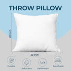 Utopia Bedding Throw Pillows (Set of 1, White) – 22 x 22 Inches Down Alternative Pillows for Bed, Sofa, and Couch - Fluffy Decorative Stuffer Pillow for Indoors & Outdoors