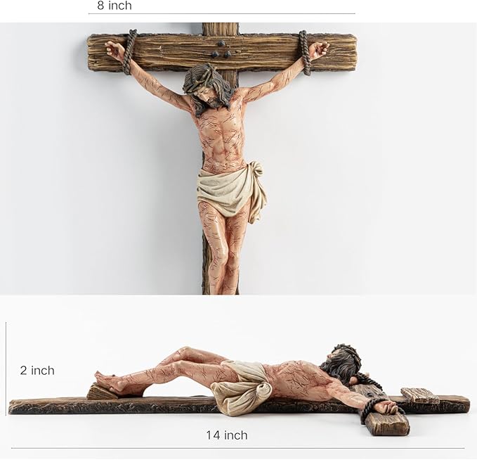 DevotedWalls 14" H Catholic Realistic Crucifix for Wall,Hand Painted Jesus Christ Wall Cross,Bloody Jesus on Crucifix,Realistic Jesús Chirst Cross for Church,Chapels and Home(Hand Painted in Full Color)