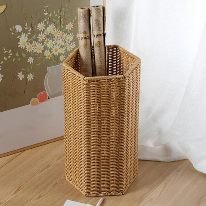 Alipis Woven Umbrella Stand for Entryway Freestanding Umbrella Holder Basket Storage Rack Tall Floor Woven Bucket Flower Vase for Canes Walking Sticks Organizer