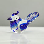 HDCRYSTALGIFTS 3.5inch Mini Blown Glass Bird Figurines Collectibles Handmade Glass Miniature Blue Jay Statue Ornament Home Table Decor Crystal Animal Paperweight Gift for Mom Women