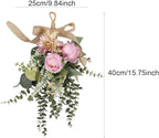 Artificial Floral Wreath Teardrop Swag Silk Flower Hanging Garland Decorative Ornament Versatile for Entryway Wedding Party Home Decoration Sui, Purple