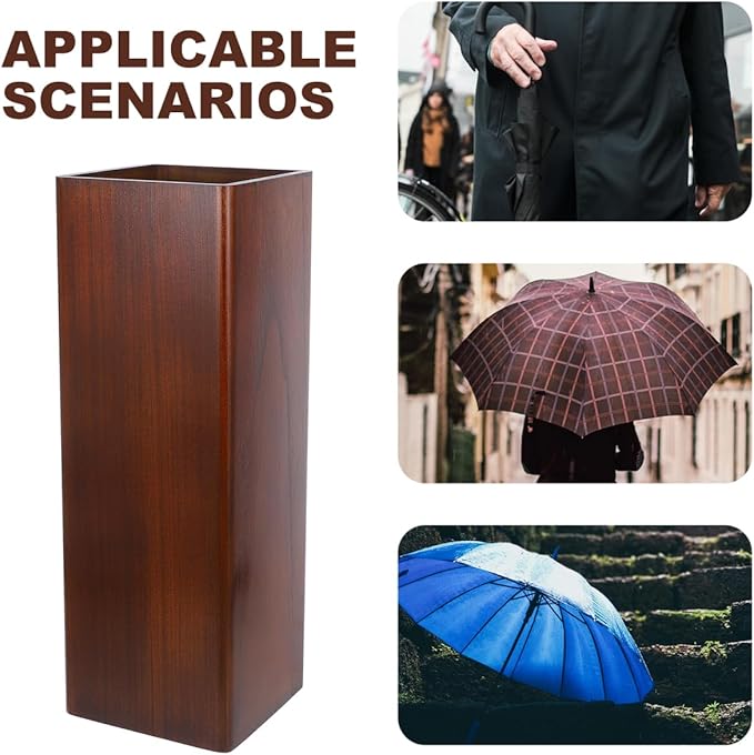 OUNONA Solid Wood Umbrella Stand Elegant Entryway Organizer for Indoor and Outdoor Use Heavy Duty Umbrella Holder for Lobbies Dark Walnut