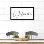 Rustic Chic Style 12x22in Farmhouse Wood Sign with Encouragement Quote Welcome Family Lettering Black Frame Wooden Plaque for Washroom Farmhouse Porch Cottage Wall Decor Birthday Housewarming Gift