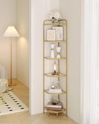 Hzuaneri Corner Shelf Stand, 6-Tier Glass Bookshelf Bookcase, Bathroom Organizer, Plant Stand, Steel Frame, Tempered Glass, Modern Style for Living Room, Bathroom, Kitchen, Golden CS90600G