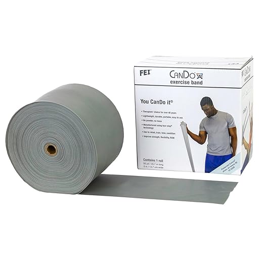 CanDo Low Powder Exercise Band, 50 yard roll, Silver: XX-Heavy