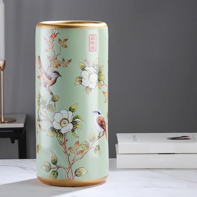 Commercial Ceramic Vintage Umbrella Stand Hand-appliqué Chinese Large capacity Umbrella Holder Organizer Umbrellas Storage Bucket for Entryway(C)
