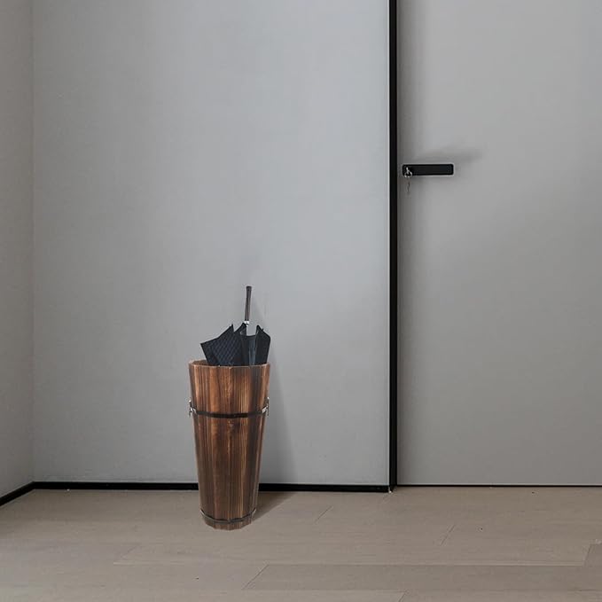 ABOOFAN Wooden Umbrella Stand Holder Umbrella Bucket Rack for Entryway Freestanding Canes Walking Sticks Holder Tall Wooden Planter Barrel, 42.00X21.00X21.00CM, brown
