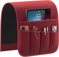 Sofa Armrest Organizer Non-Slip Remote Control Holders for Recliner Couch Chair Armchair Caddy with 5 Pockets for Table,Cell Phone,Ipad,Magazines,Books (Winered, 13 x 35 Inch)