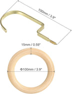 uxcell 4 Inch Scarf Ring Hanger, Scarf Organizer Holder Wooden Circles Rings Hanging Hook for Belt Tie Scarf, 10cm Length Hook (Gold)