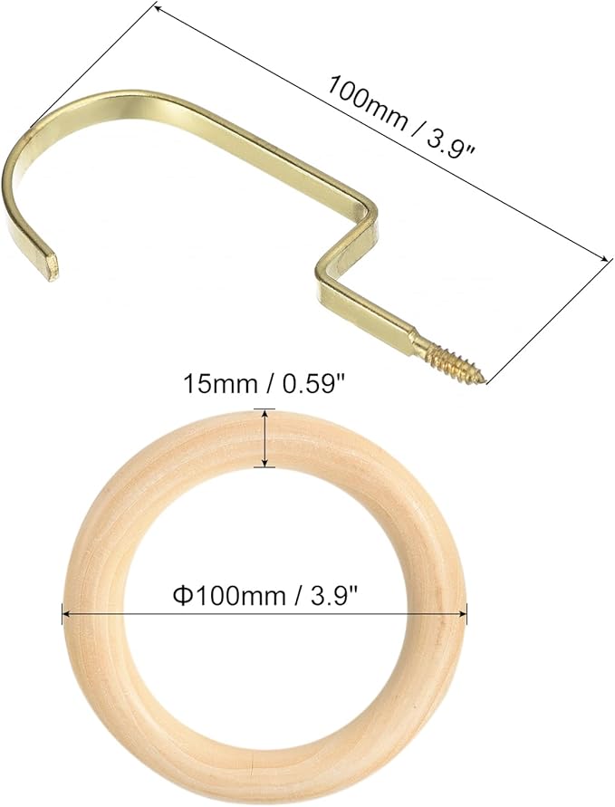 uxcell 4 Inch Scarf Ring Hanger, Scarf Organizer Holder Wooden Circles Rings Hanging Hook for Belt Tie Scarf, 10cm Length Hook (Gold)