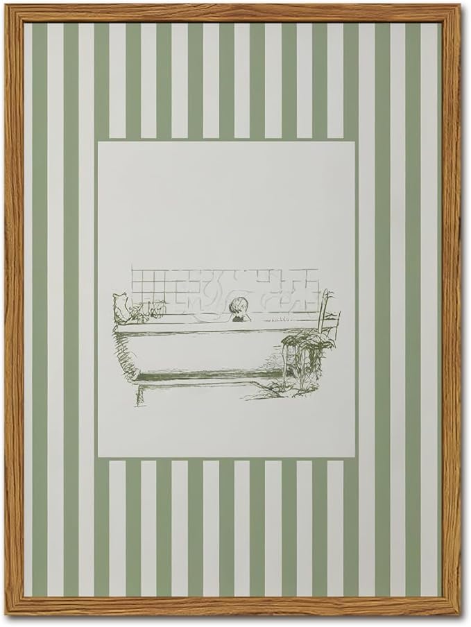 Funny Kids Bathroom Wall Art Cute Boy in Bathtub Wall Decor Picture, Eclectic Child Nursery Bathroom Poster Canvas Prints painting for Restroom 16x24 inch Wood Framed