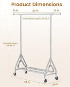 Heavy Duty Clothing Rack, Metal Clothes Rack Load 450 LBS, Rolling Coat Racks for Hanging Clothes with Lockable Wheels, Wardrobe Closet Garment Racks for Bedroom, Silver
