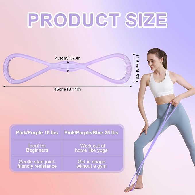 Figure 8 Resistance Band: Resistance Bands with Handles for Working Out - 8 Shaped Resistance Bands for Women - Exercise Bands for Arms - Fullbody Yoga Pulling Rope