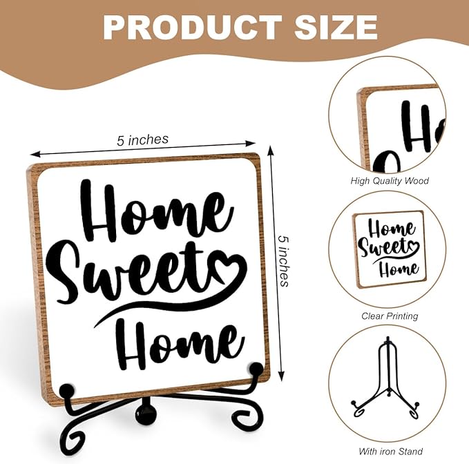 Toerifer Funny Home Decor, Home Sweet Home Sign, Cute Home Gifts for Women Men, Housewarming Gifts for Family, Wooden Plaque for Living Room, Home, Desk Cubicles