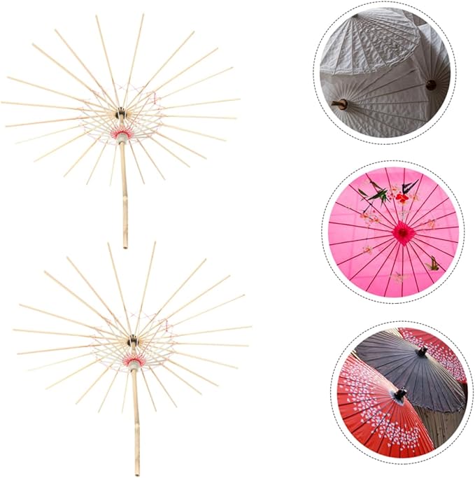 MAGICLULU 2Pcs Creative Oiled Paper Umbrella Stands Skeleton for Paper Umbrella Projects for Home Decoration and Photo Props Craftsmanship with Lines