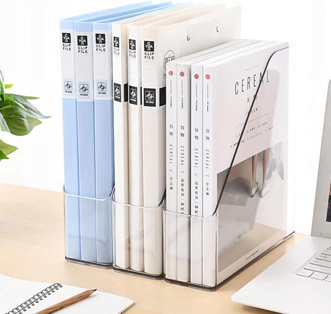 Magazine Holder, Clear Plastic Vertical File Magazine Organizer, Desktop File Magazine Book Storage Shelf for Office Desk (4PCS)