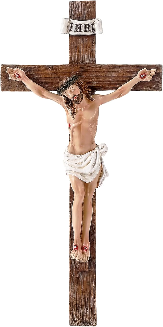 XUEMEKO Crucifix Wall Cross, 10.3" H Catholic Crucifix for Wall, Resin Jesus Cross Home Decor, Handcrafted Crucifijos Catolicos, Religious Wall Decor for Home Altar Church Gift