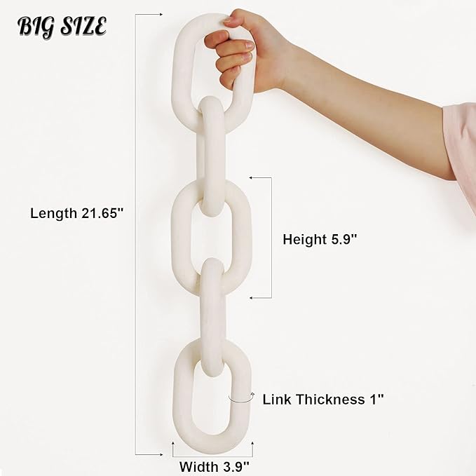 HMASYO White Wood Chain Link Decor, 5-Link Wooden Decorative Chain Home Decor Accents, Coffee Table Decor, Shelf Decor Aesthetic, Modern Bookshelf Table Decorative Objects for Living Room