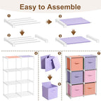 6 Cube Storage Organizer with Shelf Back to School Boxes 11 Inch Toy Storage Bins Closet Organizers Drawers Fabric Dresser for Playroom Books Bedroom Dorm Kitchen (Pink,Purple,Orange)