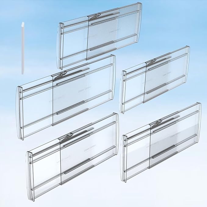 5 Pack 6" High Adjustable Drawer Dividers for Clothes,Expandable From 12-20" Clear Drawer Organizers, PC Plastic Separators for Dresser/Bedroom/Bathroom/Kitchen/Office Storage