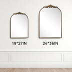 Ornate Baroque Vintage Gold Mirror - 19"X27" Arched Antique Brass Mirror with Full Metal Frame - Perfect for Entryway, Fireplace, Living Room, Hallway, or Bathroom Décor