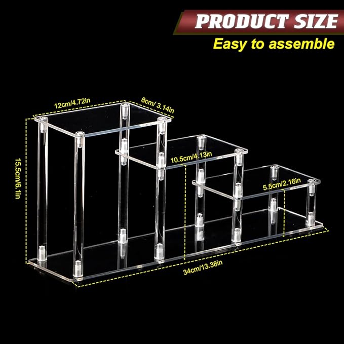 3 Tier Clear Acrylic Display Risers Stand Shelf, Acrylic Stands Display for Collectibles Pop Figure Models Perfumes Jewel,Action Figures Stand Organizer