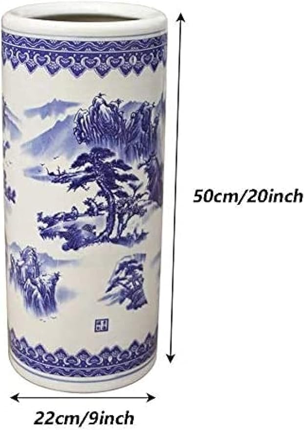 Umbrella Bucket,Umbrella Racks Ceramic Umbrella Holder Stand with Floral Blue White Porcelain, Home Office Entryway Decor Freestanding for Canes-50Cm