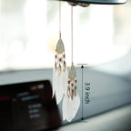 Mini Dream Catcher Car Interior Rearview Mirror Hanging Decor Nature Feather Small Boho Car Charms Pendant Accessories (New White)