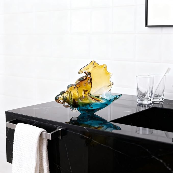 DOVDOV Hand-Blown Glass Conch Sculpture, Coastal Home Decor Conch Horn, Glass Art Seashell Ornament, Office, Living Room Tabletop Centerpiece, Bathroom Shelf top and Cabinet Decoration.
