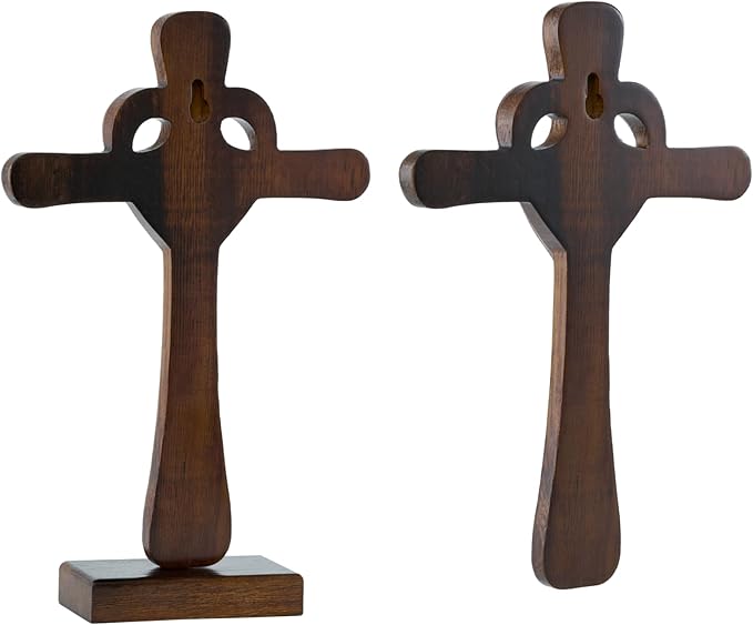 DAICAT - Hand-carved Wooden Cross Wall Decor, 10 Inch Tall Larger Cross for Home Decor, Cross Decor for Wall, Hand made Wood Crosses Wall and Table, Wedding Gifts for Couple (No 5)