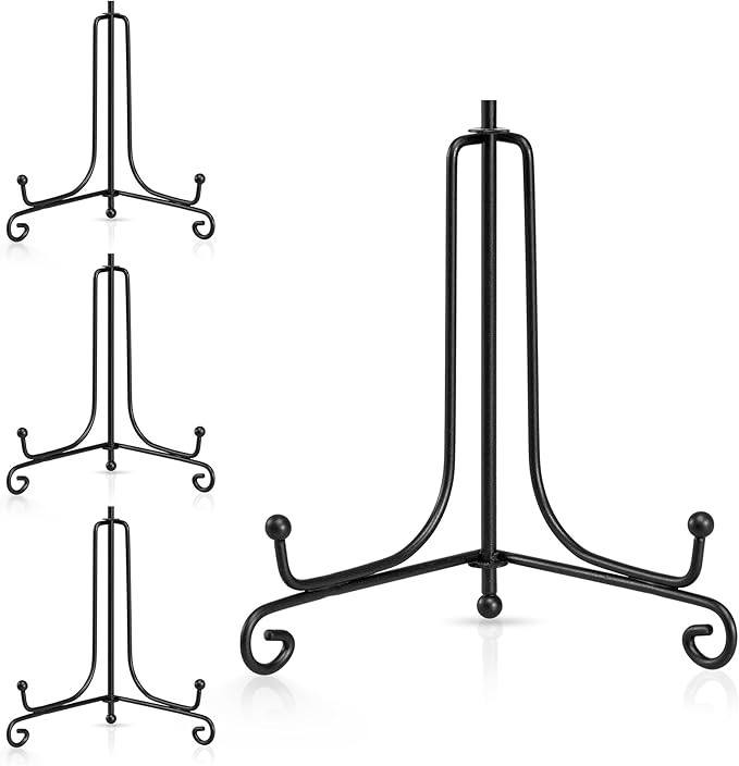 Artliving Plate Stands for Display, 5 Inch Black Iron Easel Plate Display Photo Holder Stand, Displays Picture Frames, Decorative Plates, Tablets and Art (4 pack)