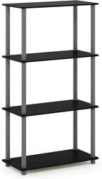 Furinno TURN-N-TUBE Storage Shelves, 4-Tier Toolless Book Shelf, Corner Shelf, Toolless Open Shelves, for Organization and Storage, Living Room, Garage, Home Office, Black