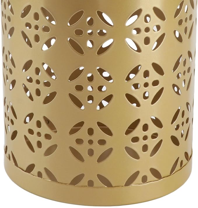 Zerodis Large Round Hollow Design Metal Umbrella Holder, Stylish Gold Finish Steel Umbrella Stand for Entryway, Home Office, and Outdoor Use (S)