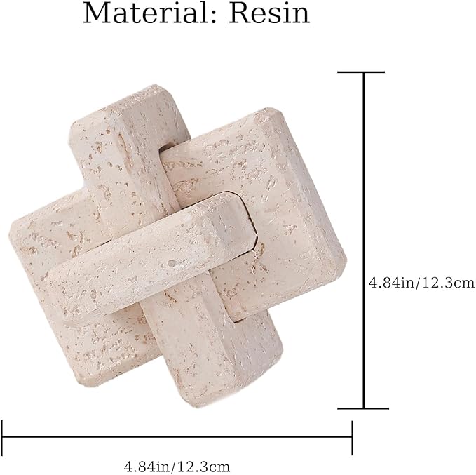 3-Link Knot Resin Travertine Decor, Coffee Table Decor, Book Shelf Entry Table Decoration, Boho Decorative Objects, Aesthetic Accents for Modern Rustic Office Living Room Home Décor