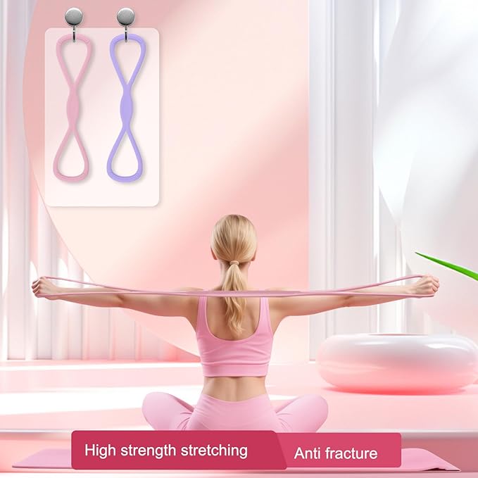 2Pack Figure 8 Resistance Band for Women, Resistance Bands with Handles, Portable 8 Shaped Exercise Band, for Strength Training Yoga Pilates (Pink 15 pounds + Purple 25 pounds)