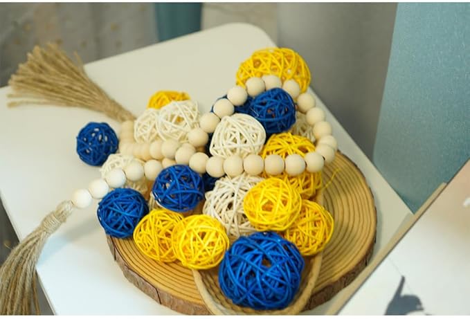 Qingbei Rina 20 PCS Yellow Wicker Rattan Balls,Spring Decorative Balls for Bowls,Vase Filler for Centerpieces,Decorative Orbs Woven Spheres,Bowl Fillers for Home Decor