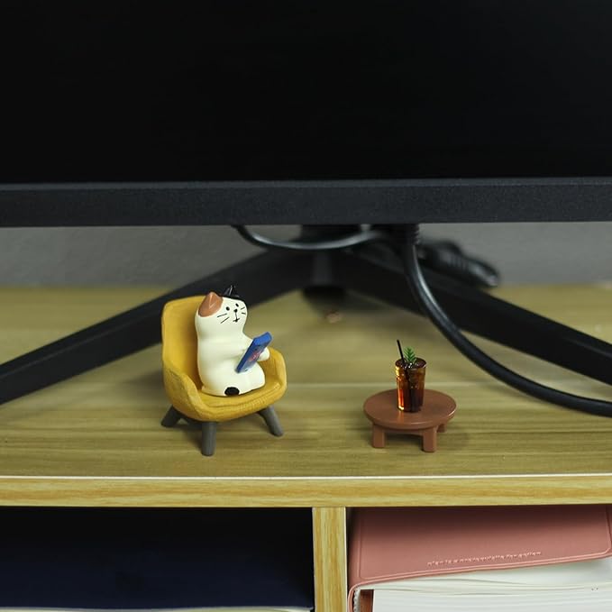 Mevodeata Cute Cat Playing Phone on Sofa and Drinking Coffee Figurine for Office Home Decor - Cute Cat Gift for Cat Lovers