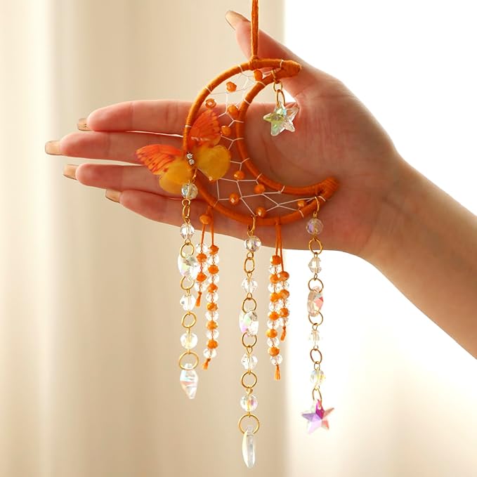 Artilady Dream Catcher for Girls - Butterfly Small Moon Dream Catchers with Crystals Cute Room Decor for Teen Girls Boys Boho Bedroom Wall Home Decorations Birthday Christmas Women Kids Gifts