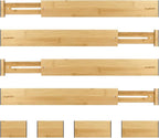 Adjustable Bamboo Drawer Dividers for Clothes, Kitchen Utensils, Office Desks, Bathroom Accessories, Socks and Underwear, and Personal Items, 4 Dividers with 4 Partitions
