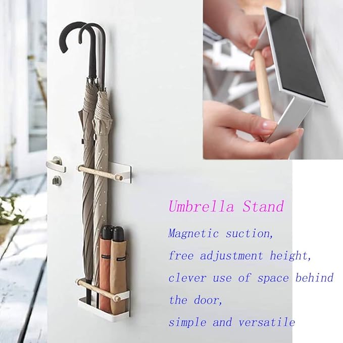 WANLIAN Wall Mounted Umbrella Stand - Wrought Iron Rack With Magnet Adsorption - Space Saving Organizer for Long and Short Umbrellas - Hallway Home Office, White