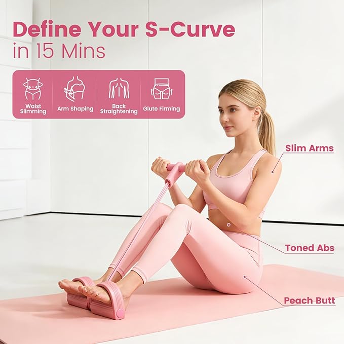 Home Workout Equipment for Women with 6 Tube Elastic Foot Pedal Resistance Band with Handle,Thigh Pelvic Trainer, Leg Fitness Bands Set, Exercise Essentials Starter Kit for Full Body Toning